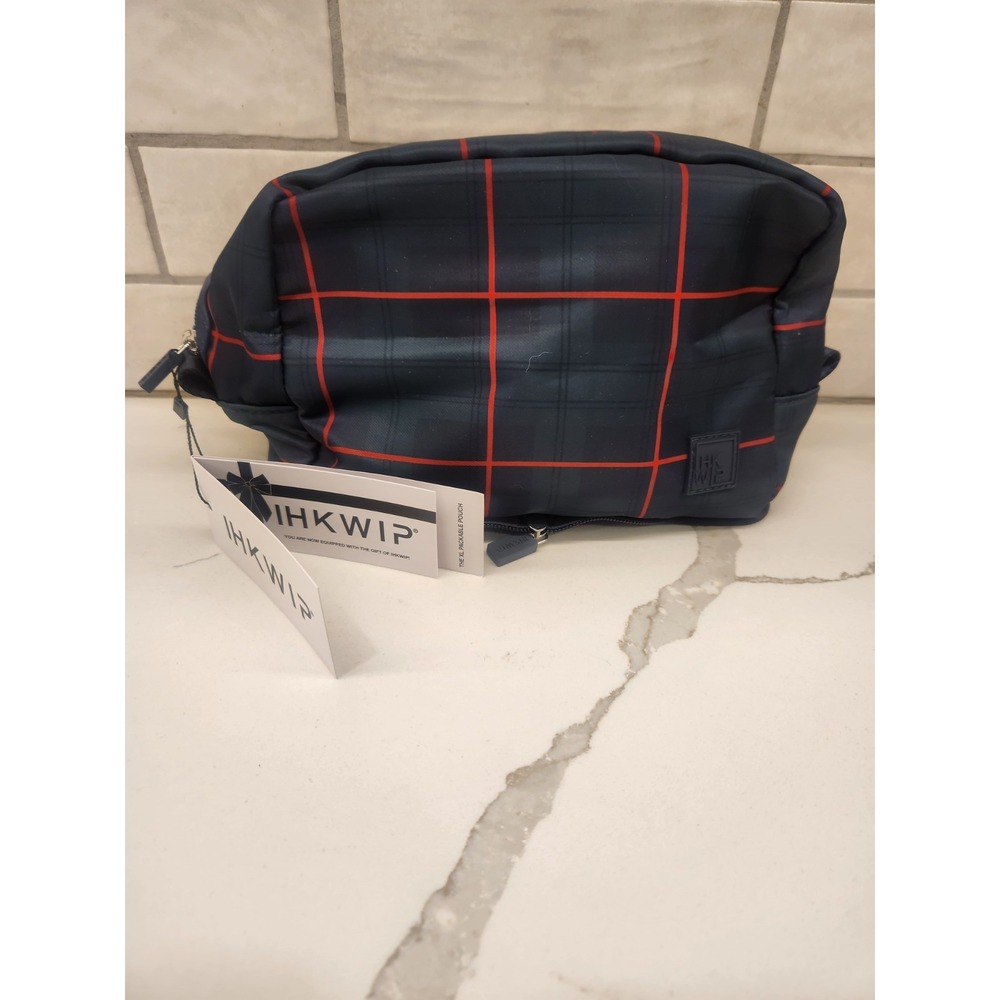 IHKWIP XL Packable Cosmetic Makeup Toiletry Case Green Plaid New With Tags